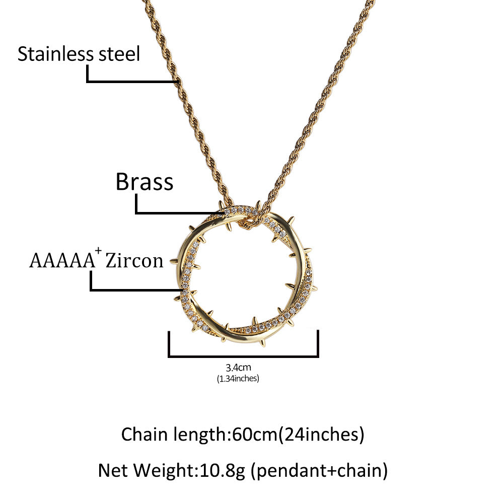 Retro copper with zircon, thorn crown pendant necklace