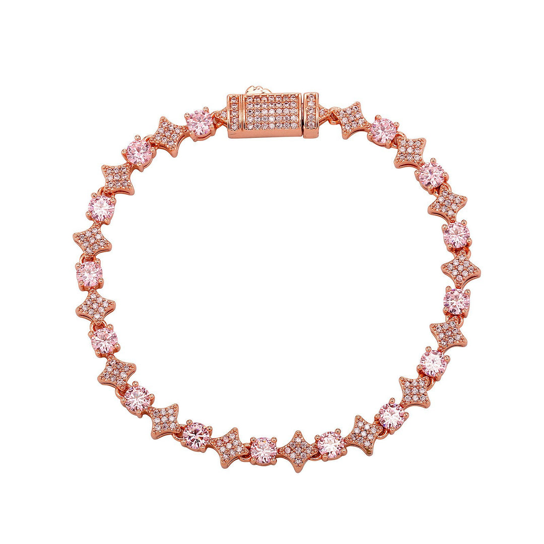 4mm Tennis Chain, 6mm Copper-Set Zircon Star & Sunburst Bracelet
