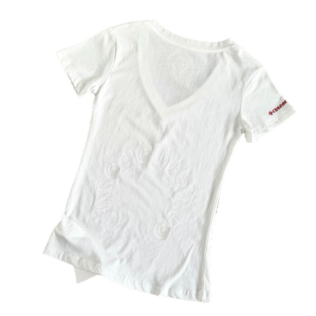Chrome Hearts V-Neck Scroll Print Short-Sleeve T-Shirt