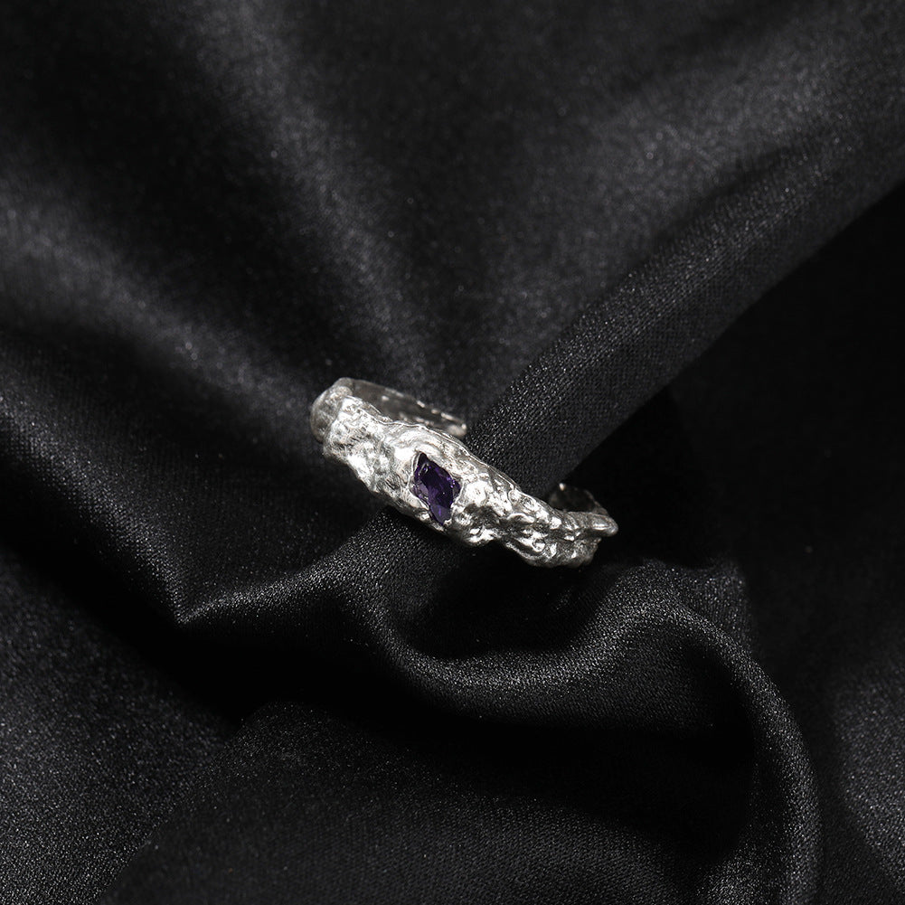 Hip-Hop 925 Silver Ring with Purple Zircon
