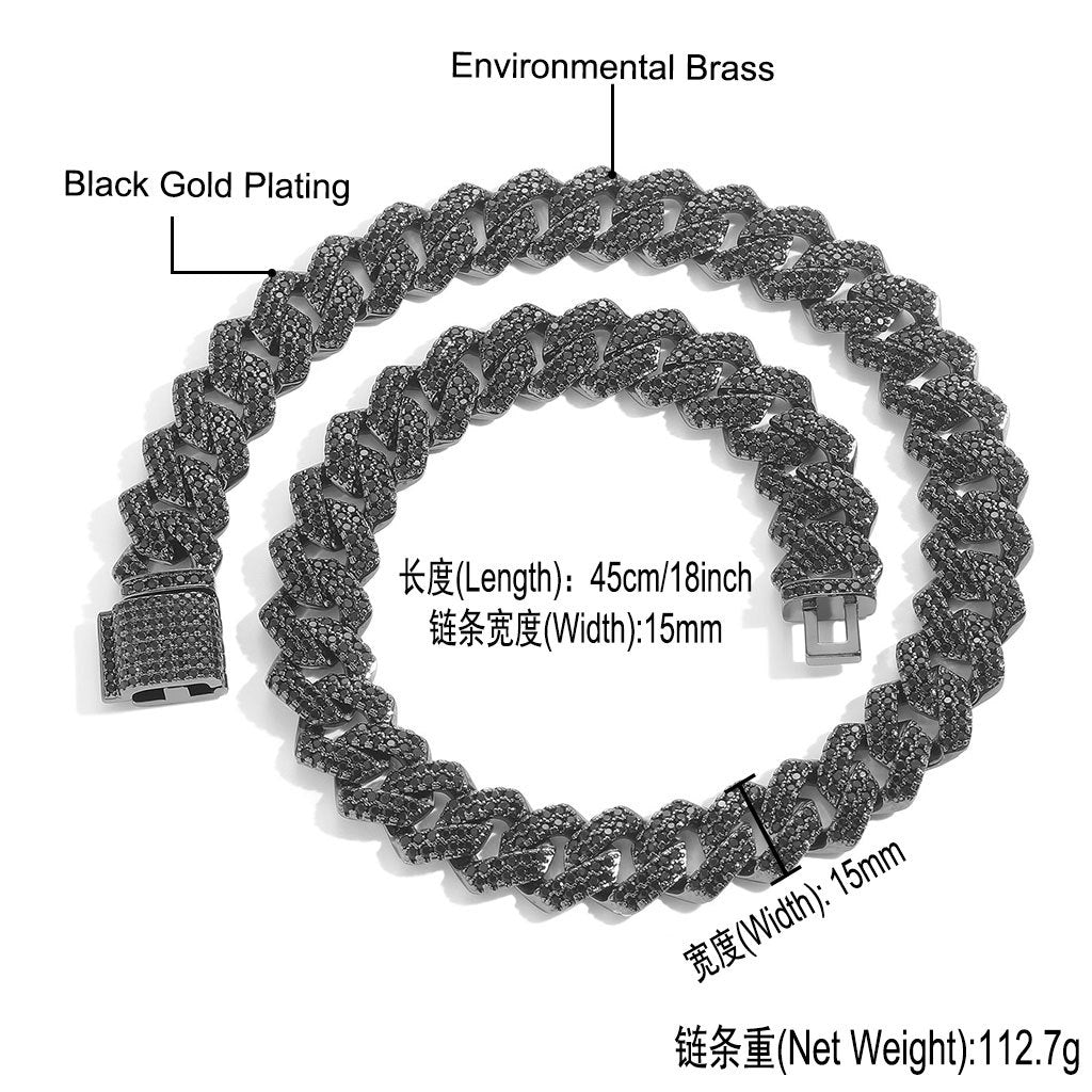 Hip-Hop Black Zirconia Rhombus Cuban Link Chain