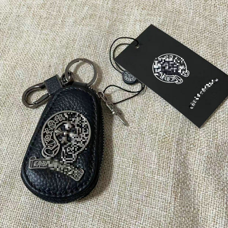 Chrome Hearts Genuine Leather Zipper Cross Key Case