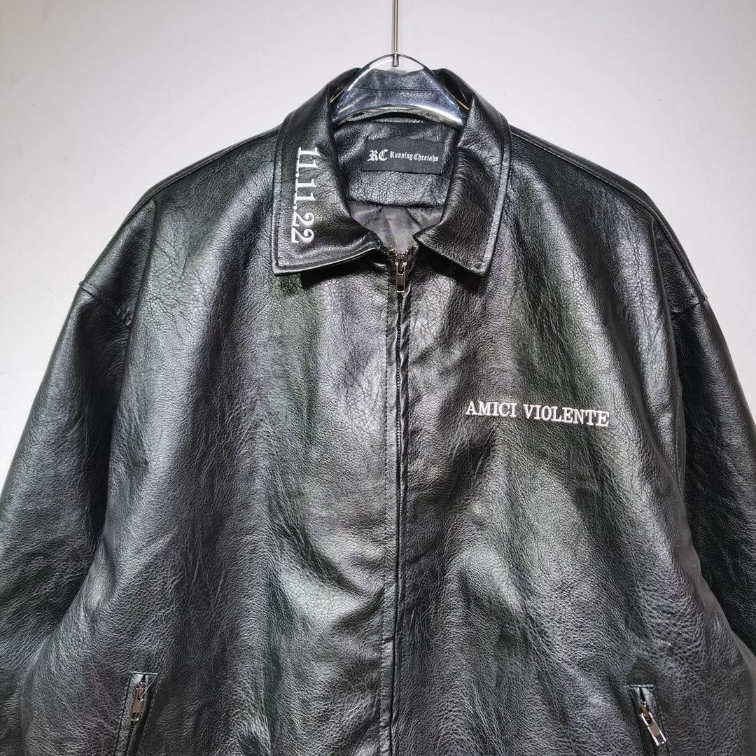 Biker Leather Jacket featuring King and Queen of Spades Motifs