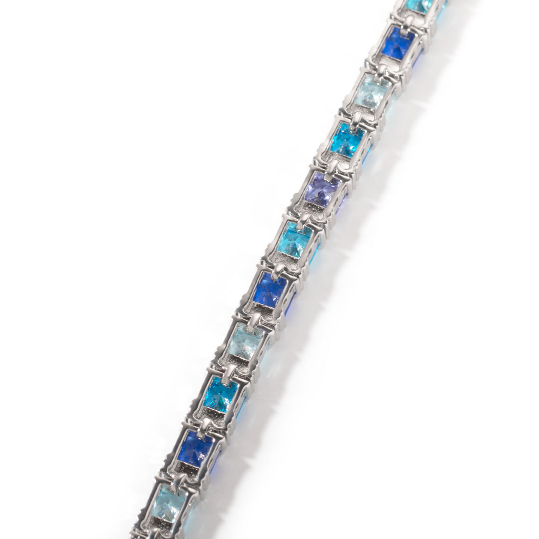 Square bracelet with blue purple gemstones