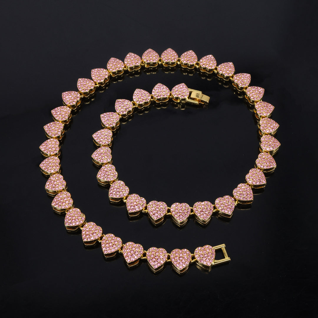 Full-Diamond Heart Alloy Necklace