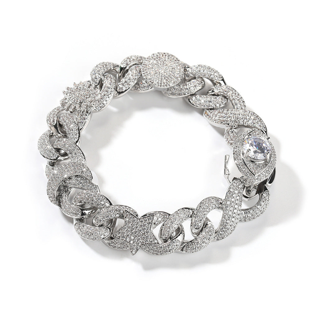 Hip-hop zircon-encrusted sun, star and eye necklace