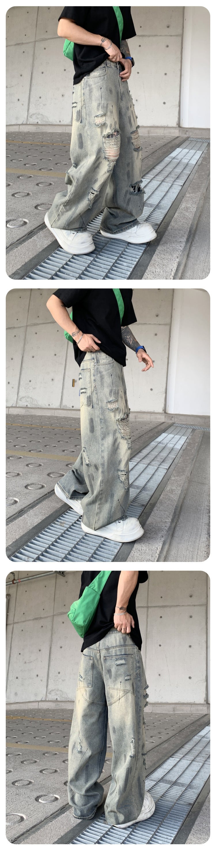 Wasteland-Style Distressed Loose-Fit Scythe Cut Jeans