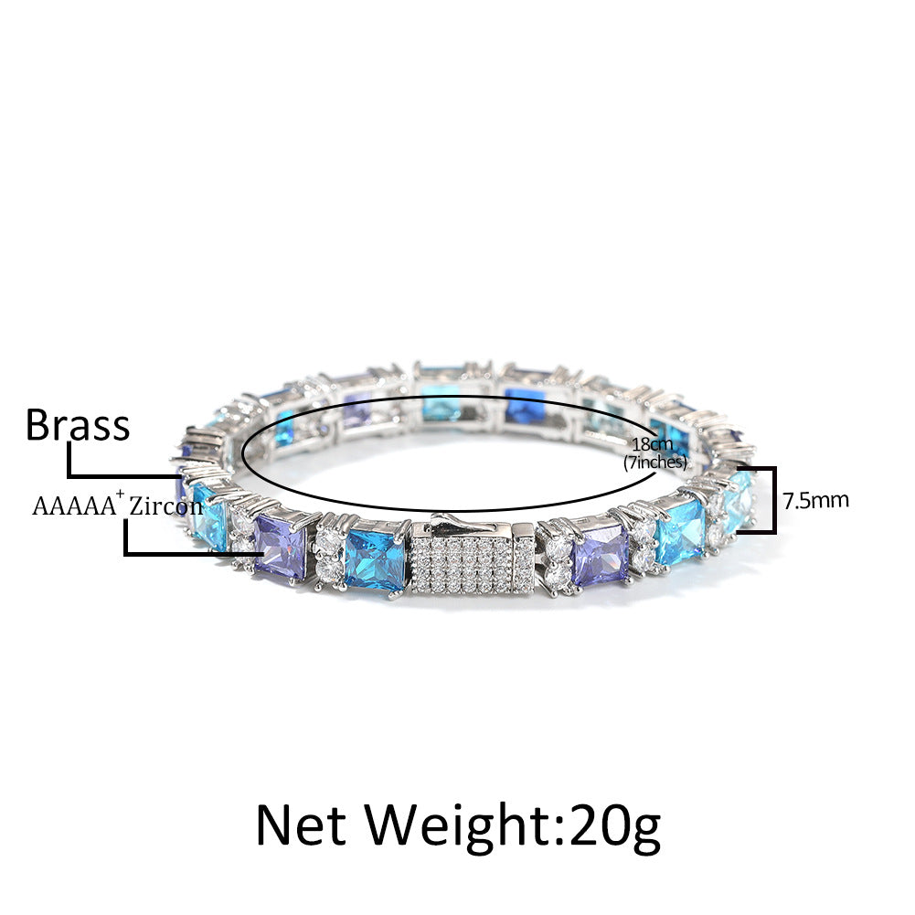 Square bracelet with blue purple gemstones
