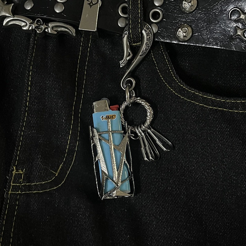 Punk Style Metal Heavy-Duty Lighter Case Keychain
