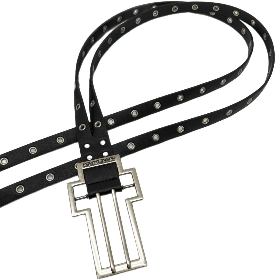 Distressed Cross Buckle Split Leather Belt