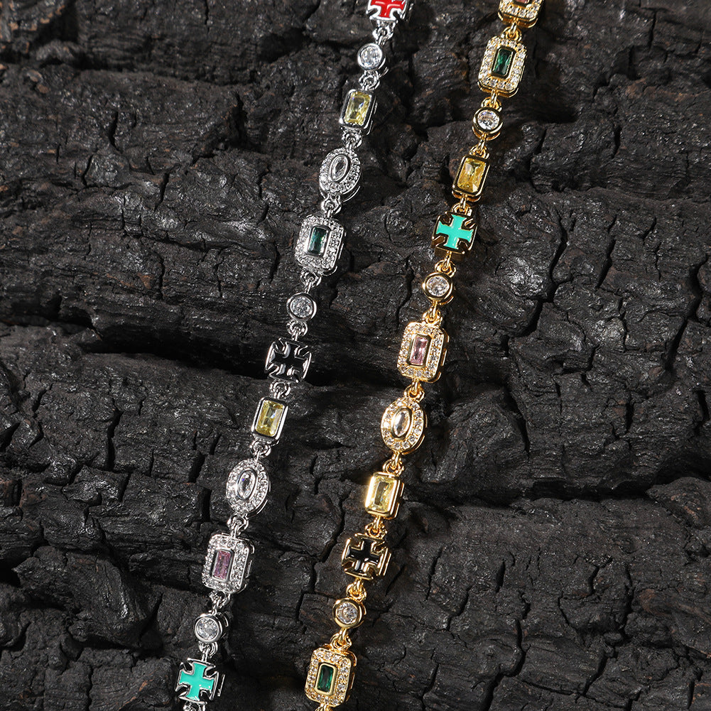 Hip-Hop Diamond-Encrusted 6mm Colored Gemstone Bracelet