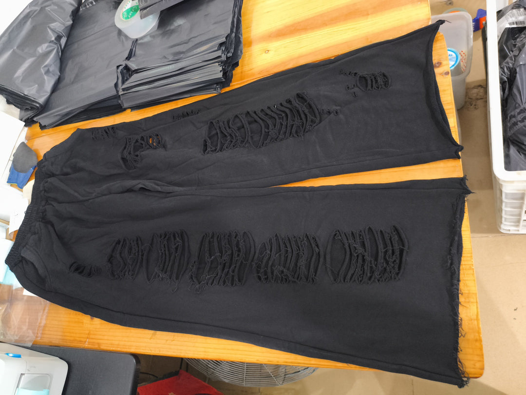 High-street trendy ripped hip-hop wide-leg sweatpants