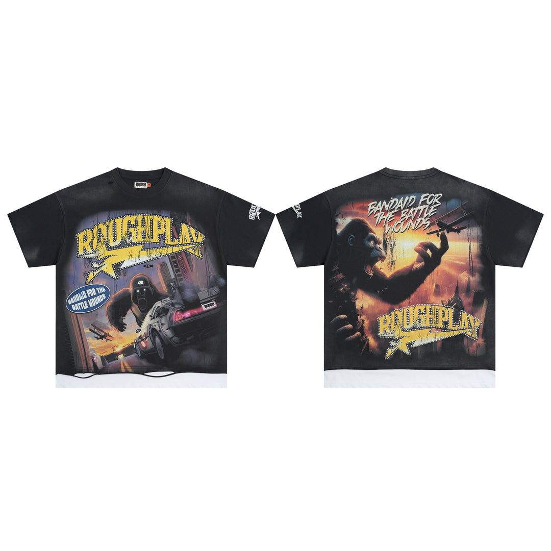 RoughPlay NYC Distressed, Ripped, and Sparkling Short-Sleeve T-Shirt