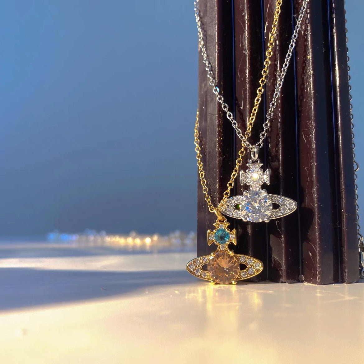 Saturn full diamond necklace clavicle chain