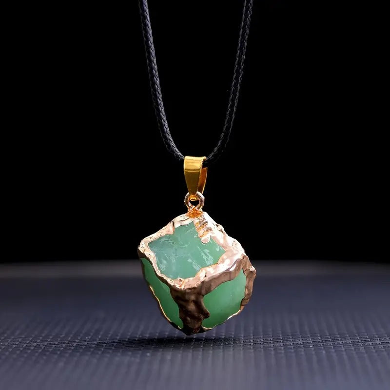 Natural stone mixed color crystal gold edge pendant