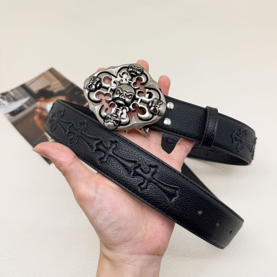Chrome Hearts Cross-Motif Classic Leather Belt