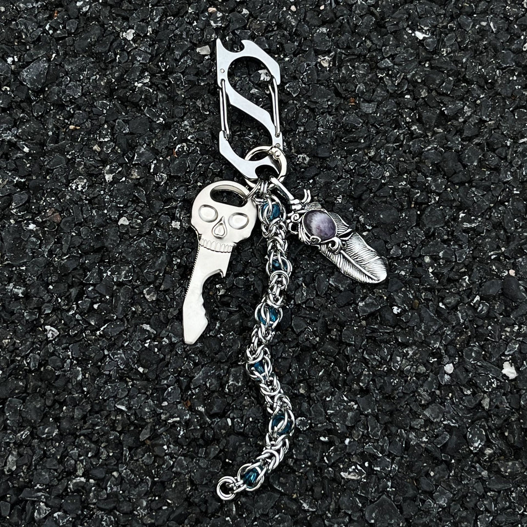 Punk dragon bone chain skull keychain pendant