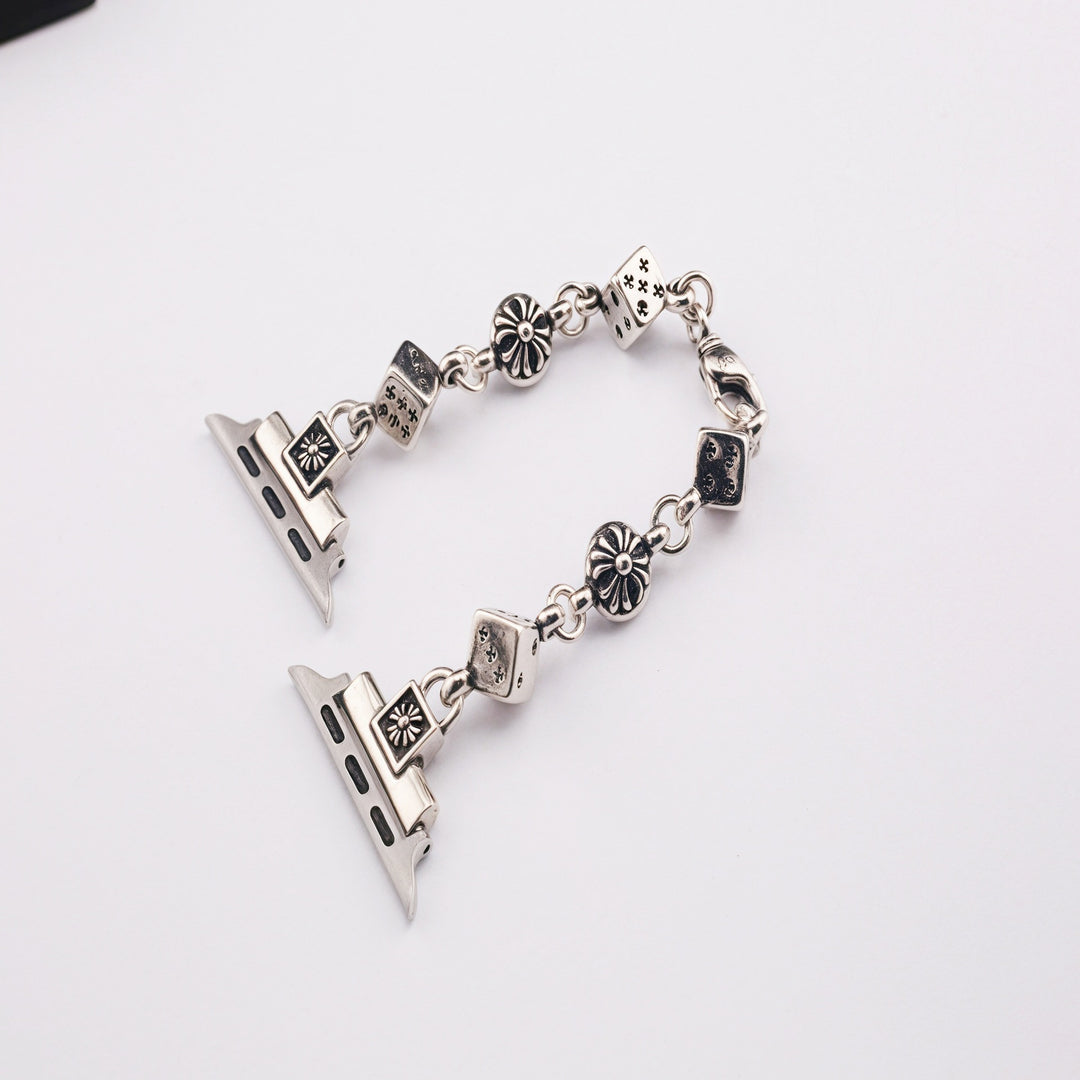 Chrome heart cross flower ball dice watch strap