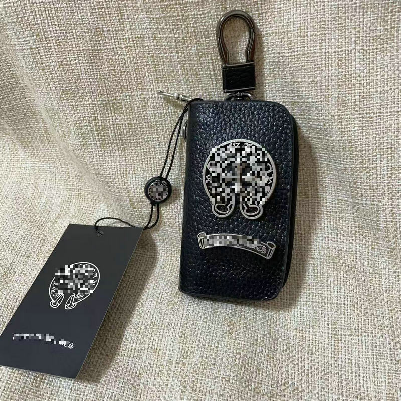 Chrome Hearts Genuine Leather Zipper Cross Key Case
