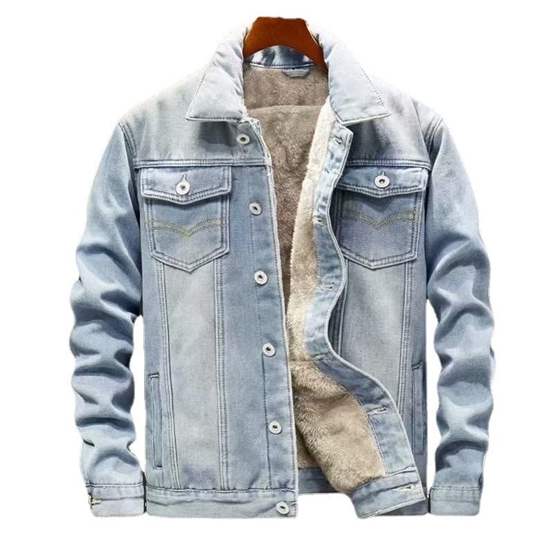 Men's Fleece-Lined Thick Denim Workwear Jacket