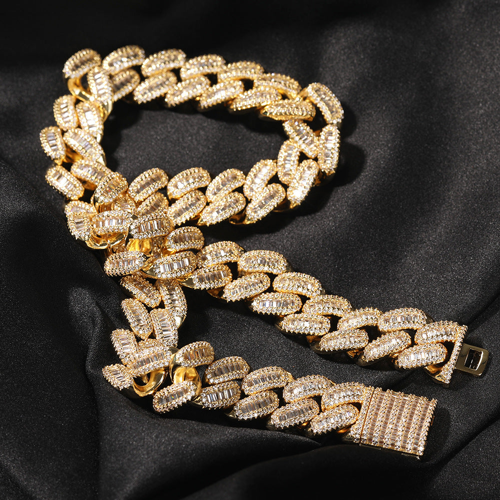 High-end copper with zircon inlay, 15mm Cuban chain
