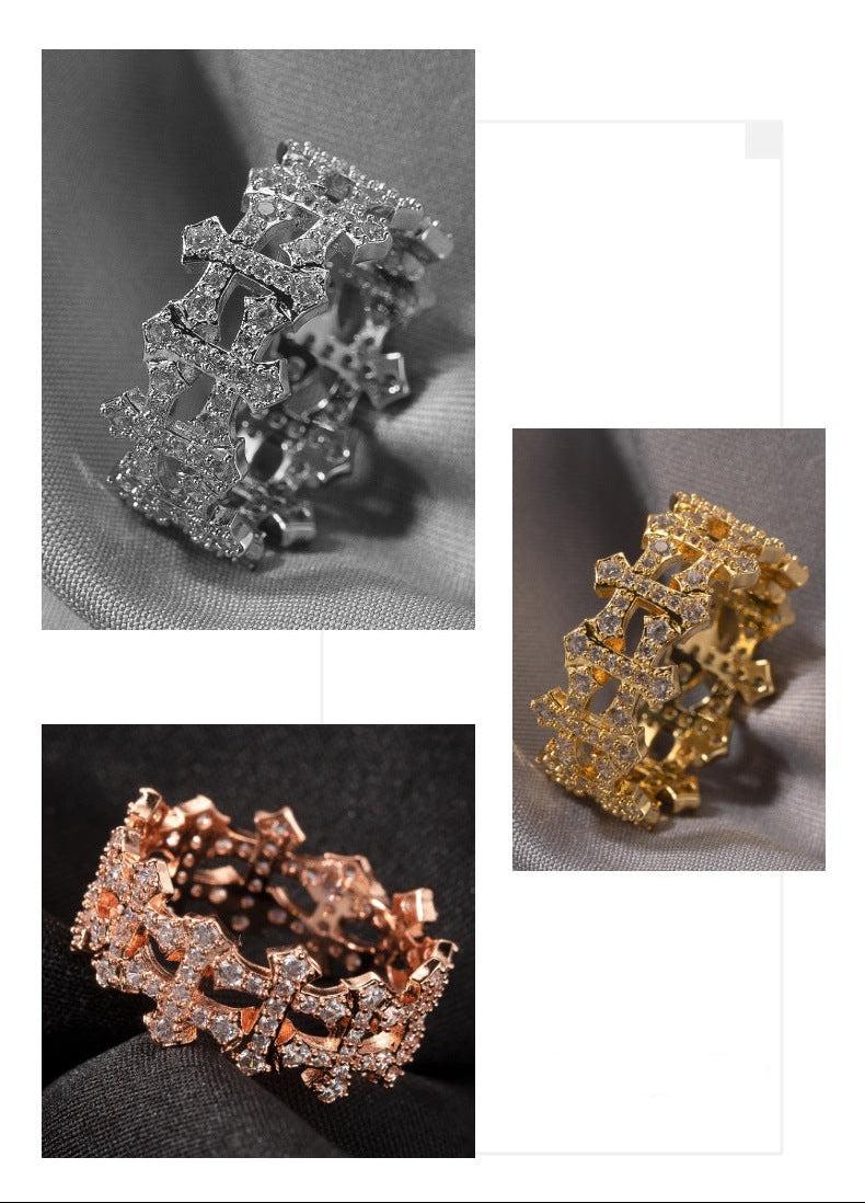 9mm Double-Sided Cross-Shaped Zircon Ring