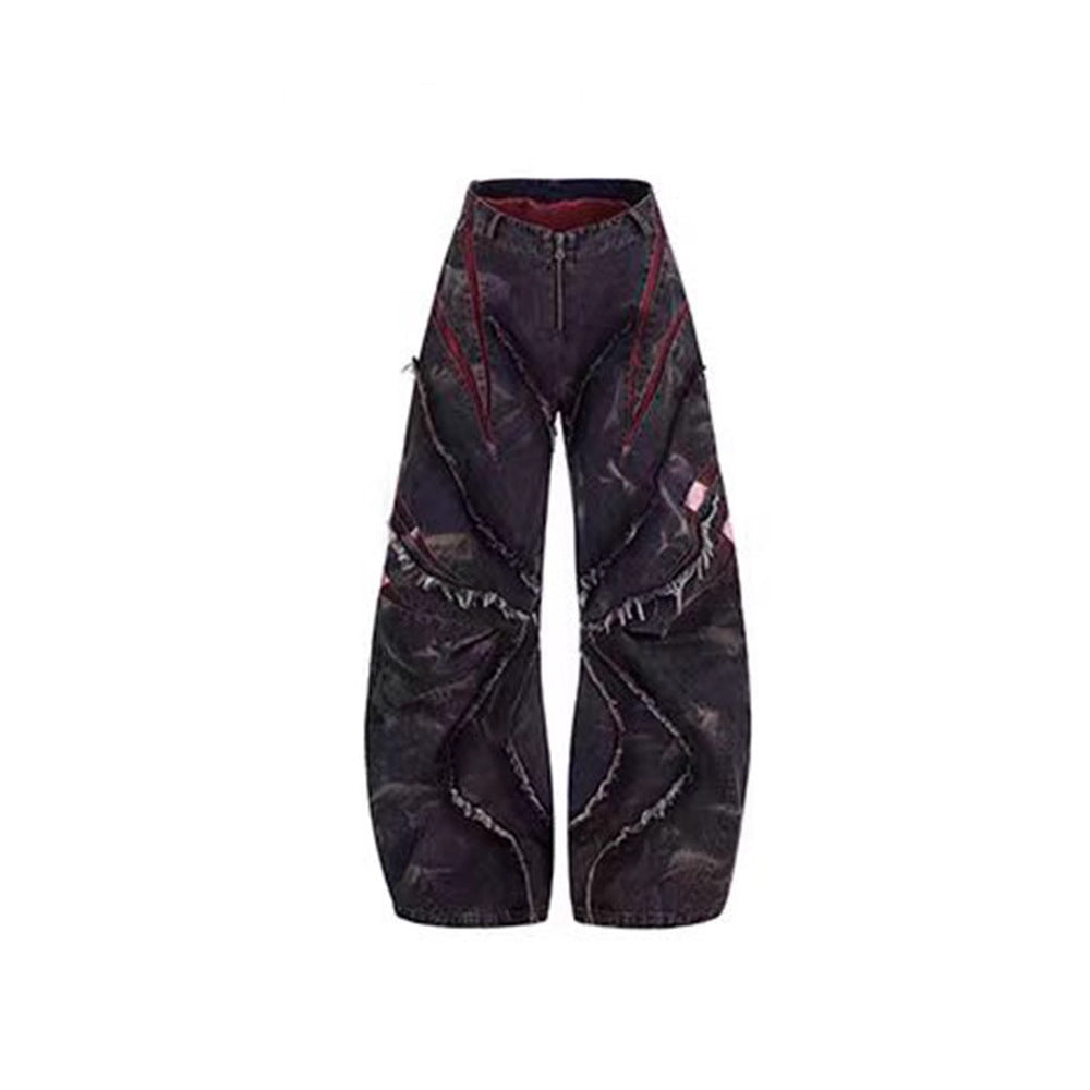 Frayed hem patchwork cutaway jeans