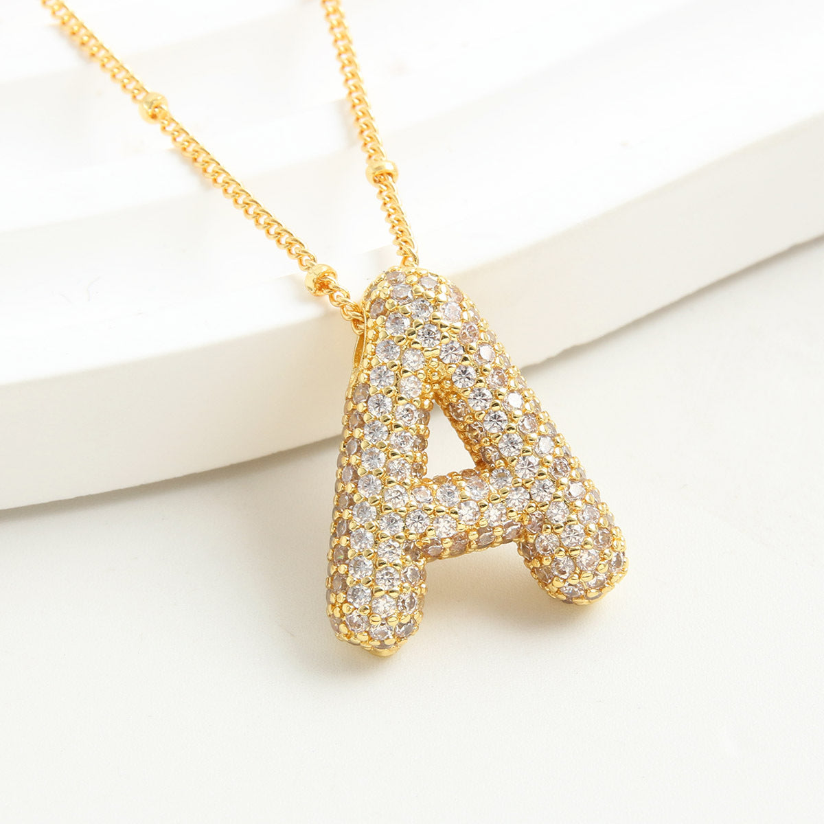 Bubble Initial Necklace 14k Gold Plated Cubic Zirconia