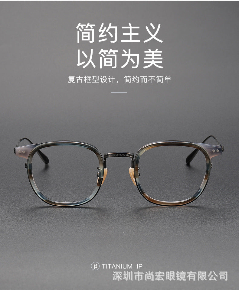 Retro and artistic carved pure titanium glasses for smaller faces