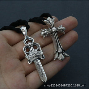 chrome hearts dagger double cross leather necklace