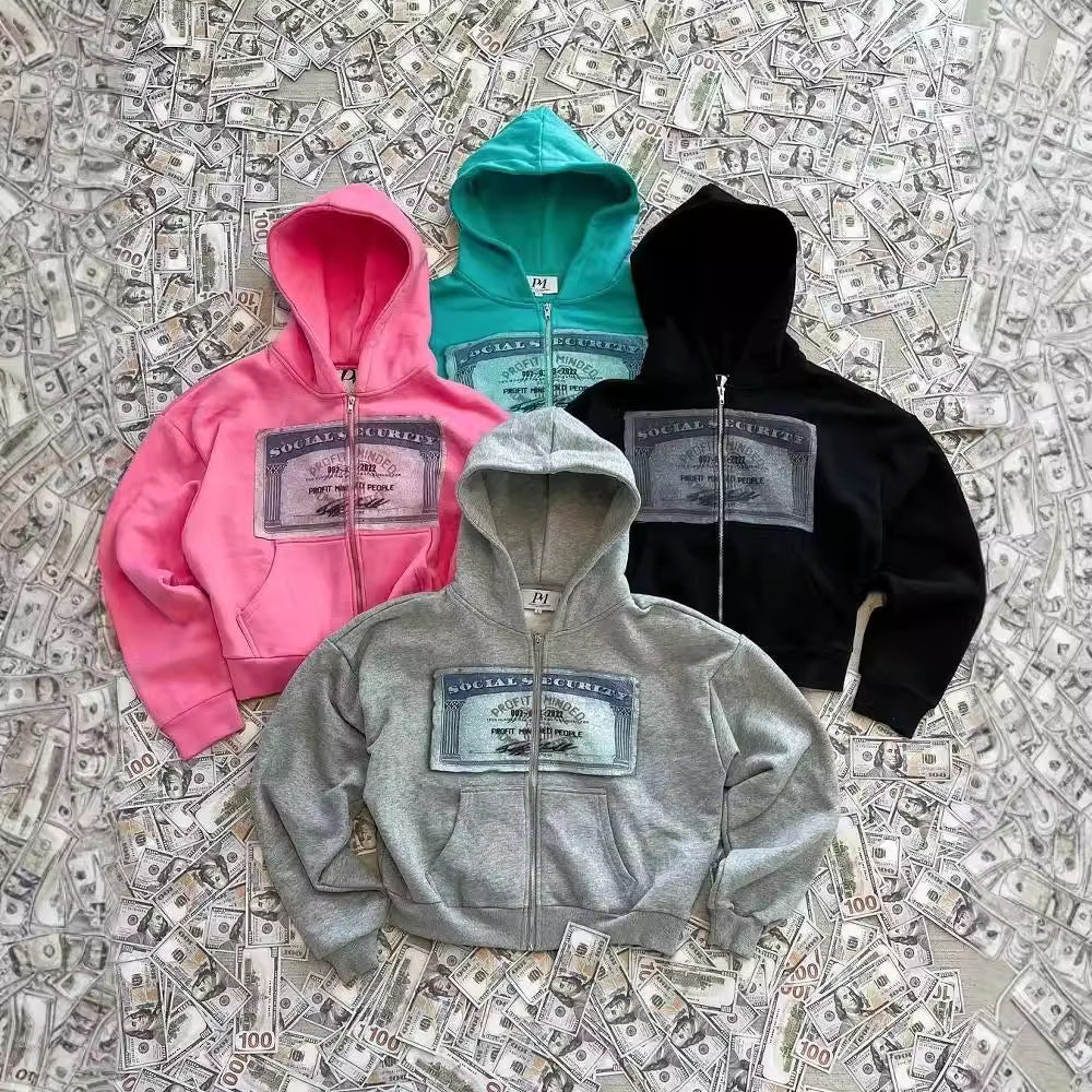 Social Security Money Graphic Zip Hoodie