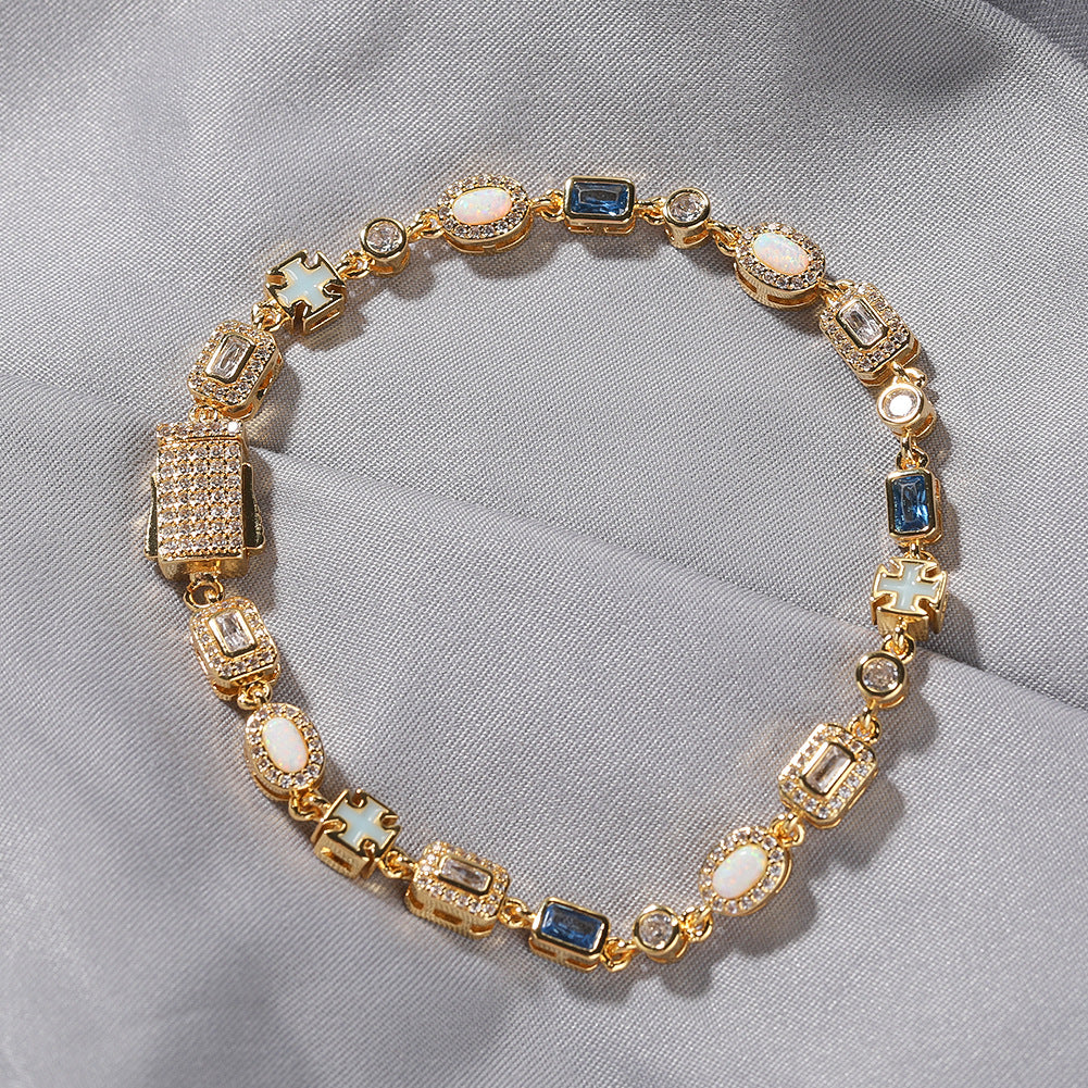 6mm blue colored gemstone bracelet with diamonds