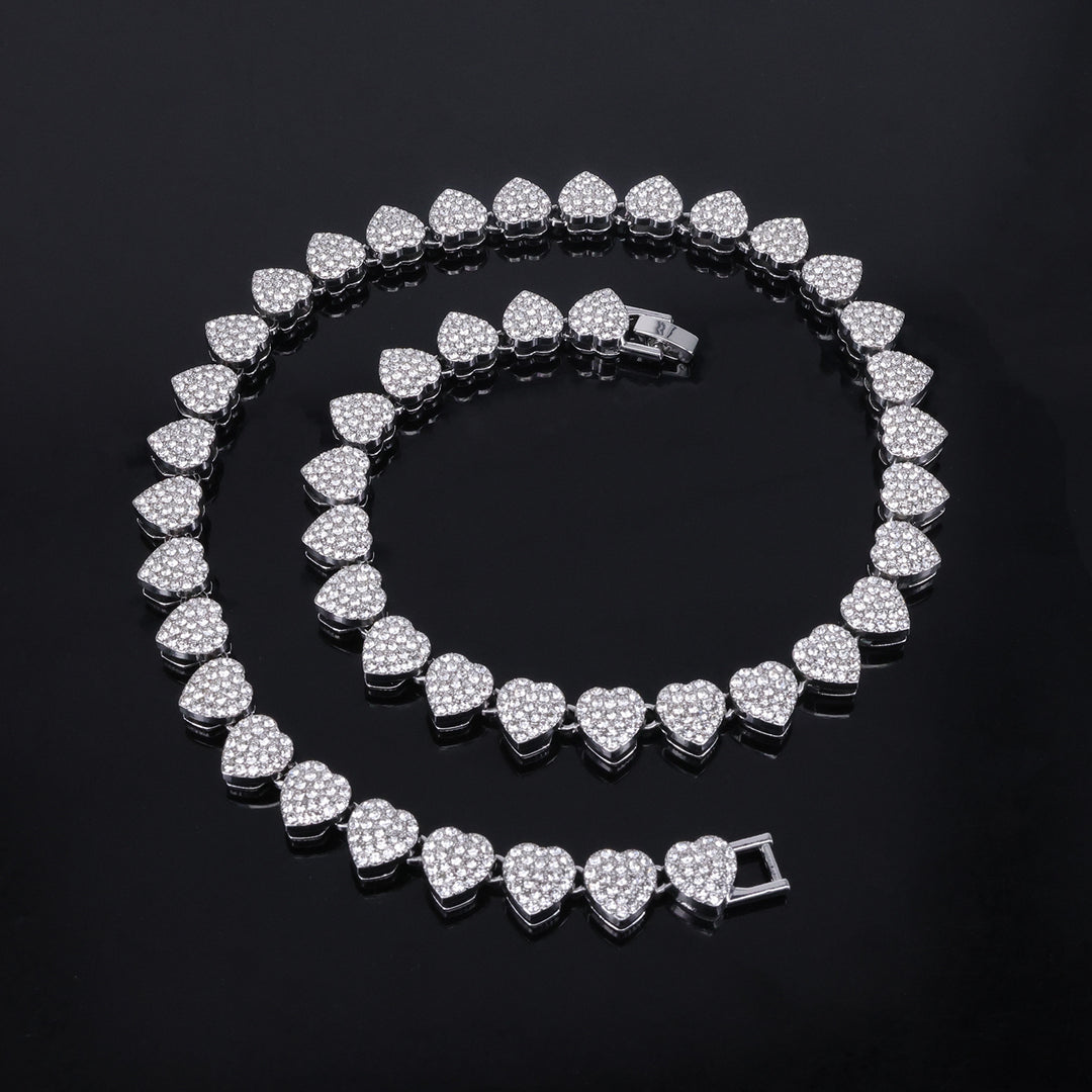 Full-Diamond Heart Alloy Necklace