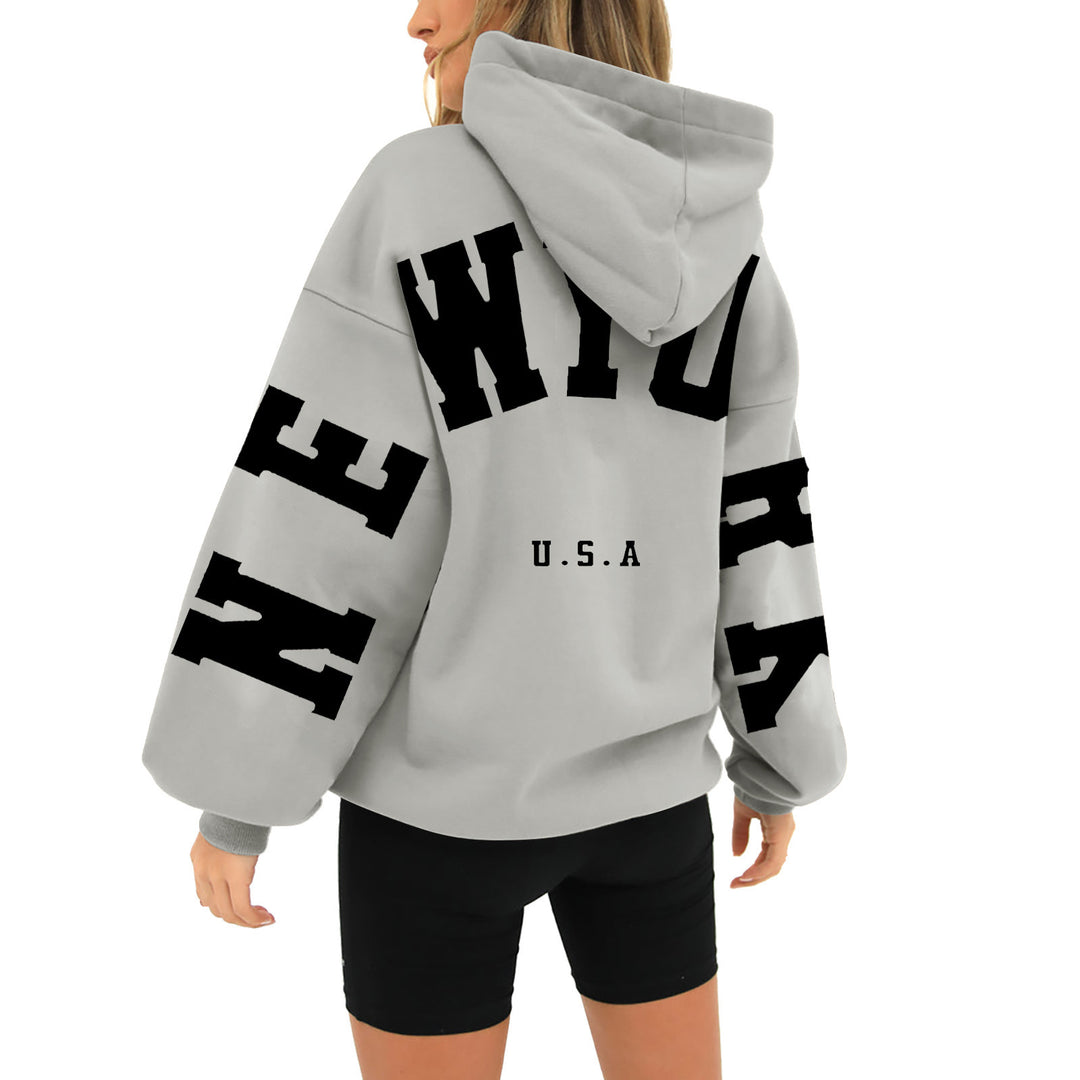 wyo newyork letter print hoodie, loose fit, oversized hoodie