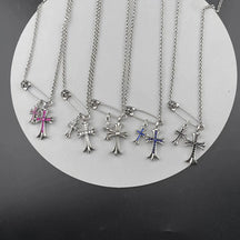 CH Chrome Hearts Classic Cross Diamond Double Cross Pin Necklace