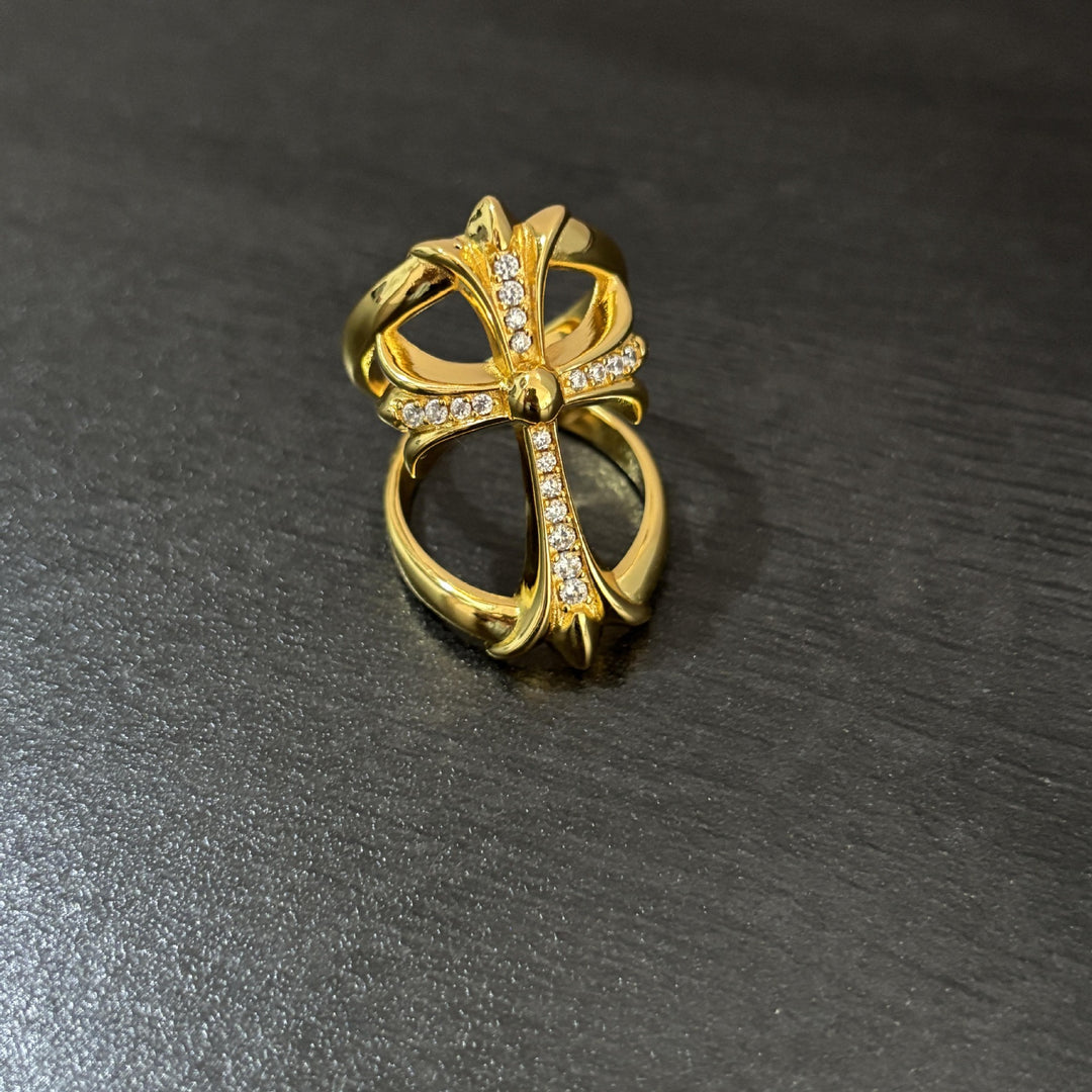 Chrome Hearts Openwork Cross Ring with Diamond Accents