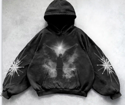 Patterned washed pullover hoodie