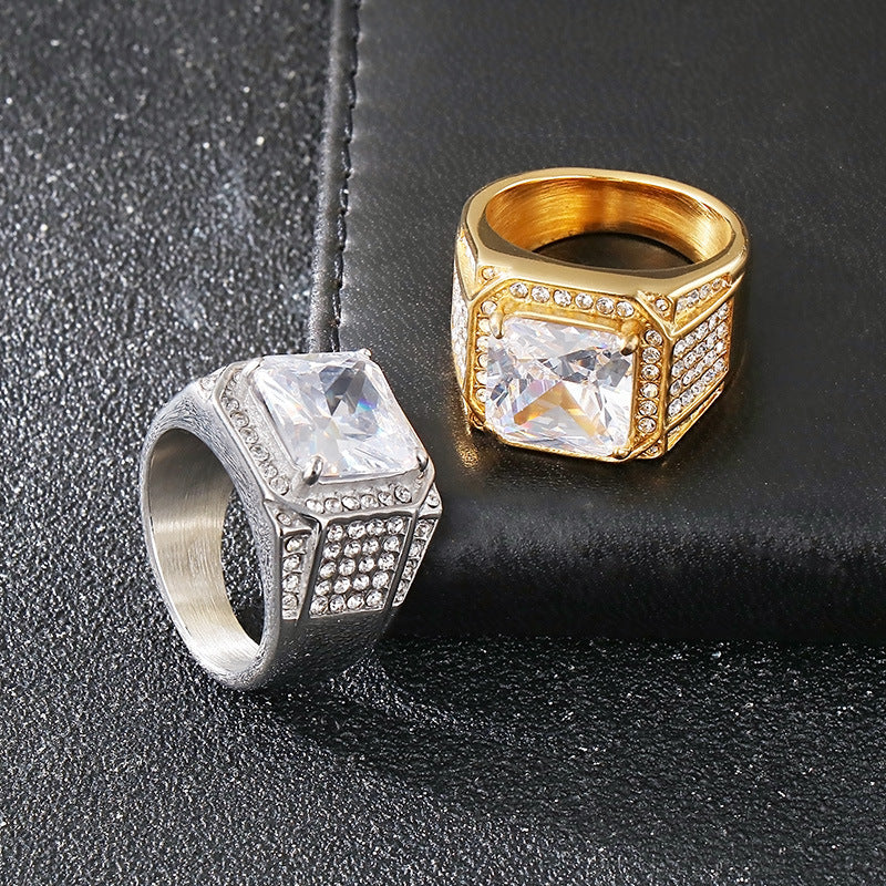 Bold diamond-encrusted titanium steel ring