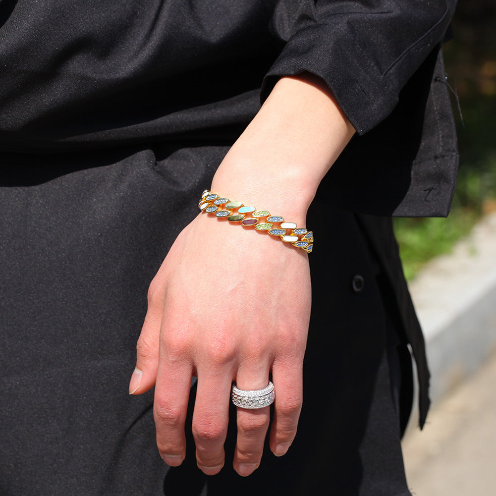 Hip-hop oil-splashed alloy colorful Cuban bracelet