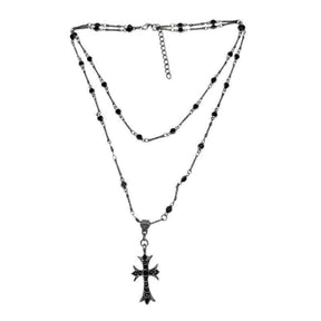 Dark zircon cross beaded necklace double layer neck chain