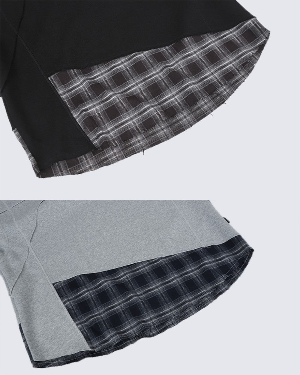 Faux Two-Piece Plaid Hooded Sweatshirt