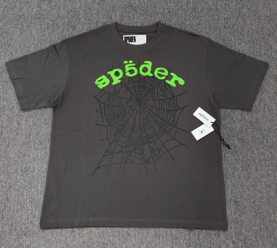 Hip-hop SP5der loose-fitting spider web T-shirt with lettering