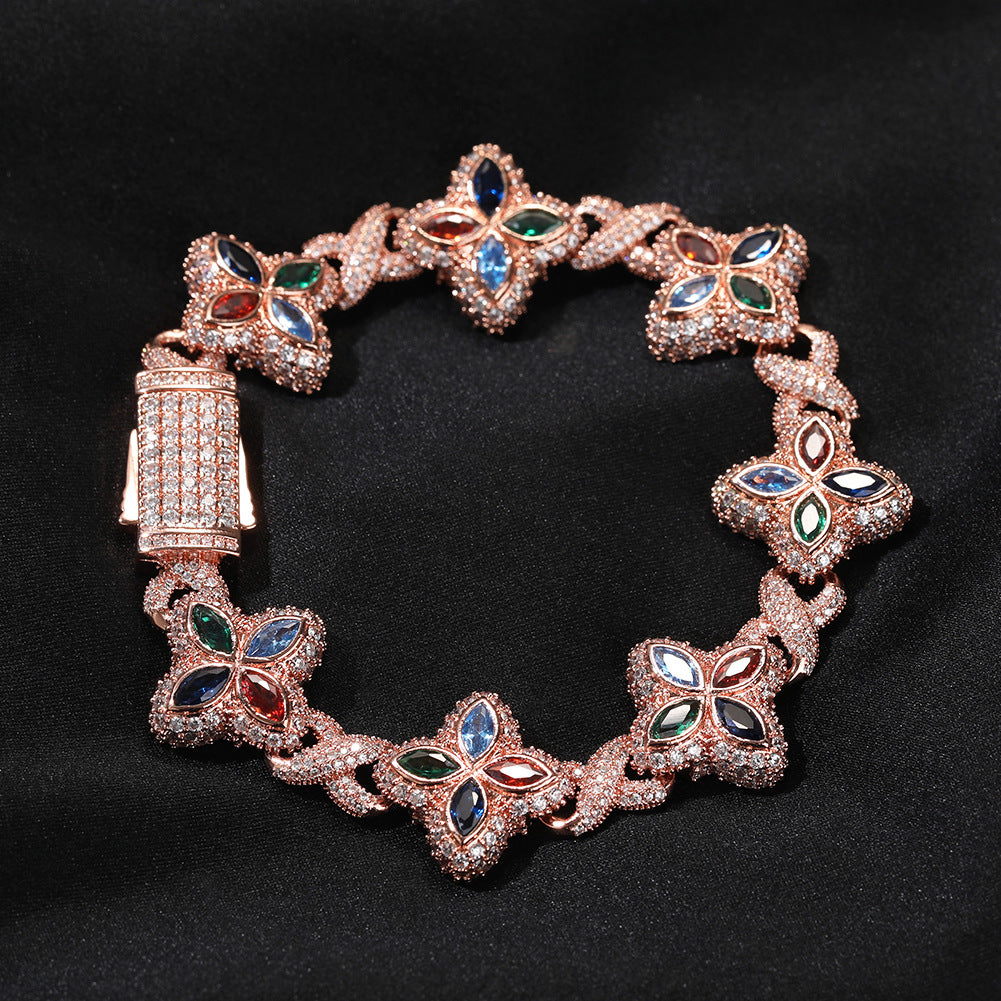 Hip-hop zircon colored infinite four-leaf clover necklace