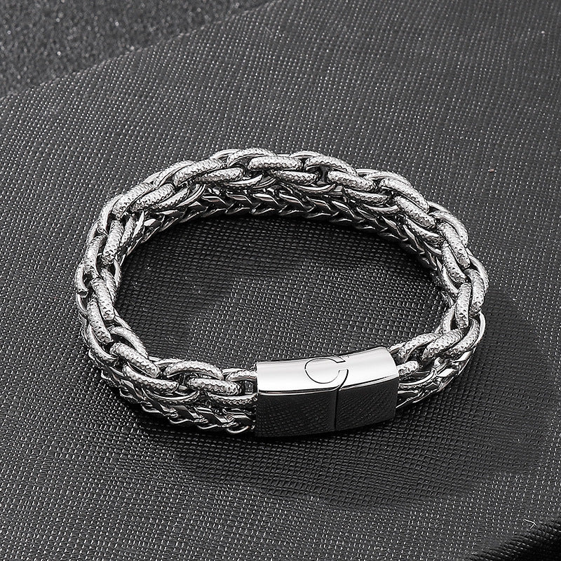 Punk Rock Minimalist Fashion Stainless Steel Double-Layer Bracelet
