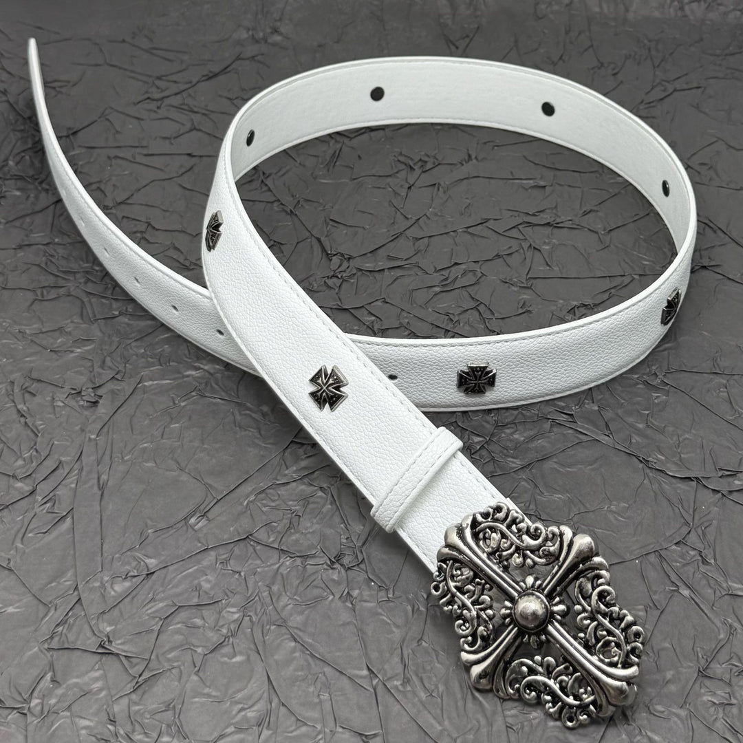 Chrome Hearts Belt with Cross Rivets and Tongue Buckle