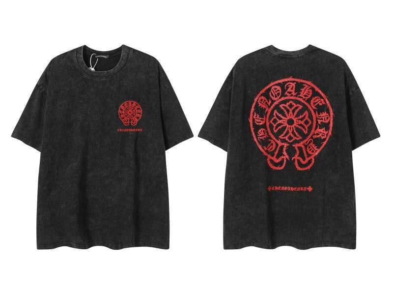 Chrome Heart horseshoe Sanskrit cross fluorescent wings T-shirt