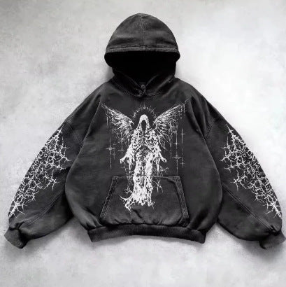 Patterned washed pullover hoodie