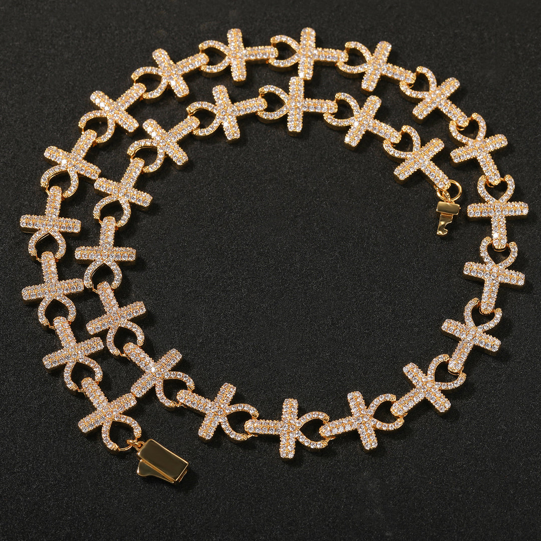 15mm Full-Diamond Cross Necklace & Bracelet
