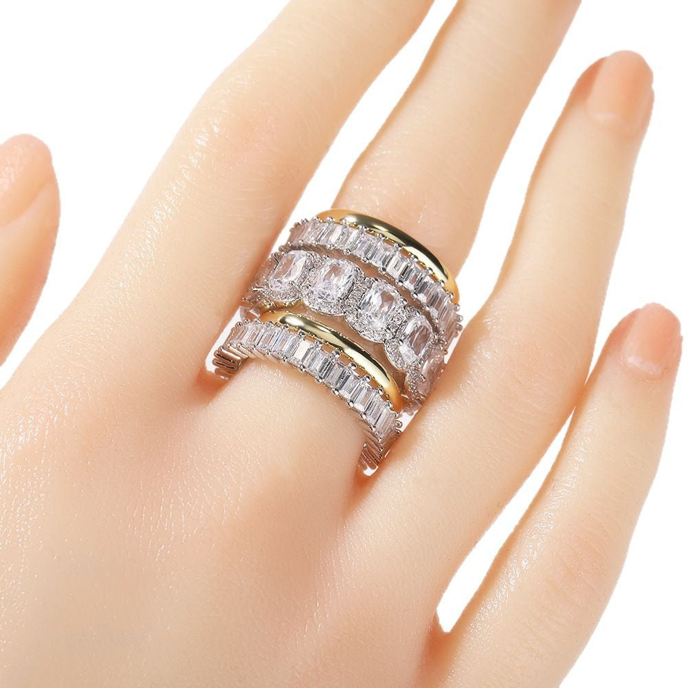 Cool and handsome men's hip-hop diamond-encrusted five-piece ring set