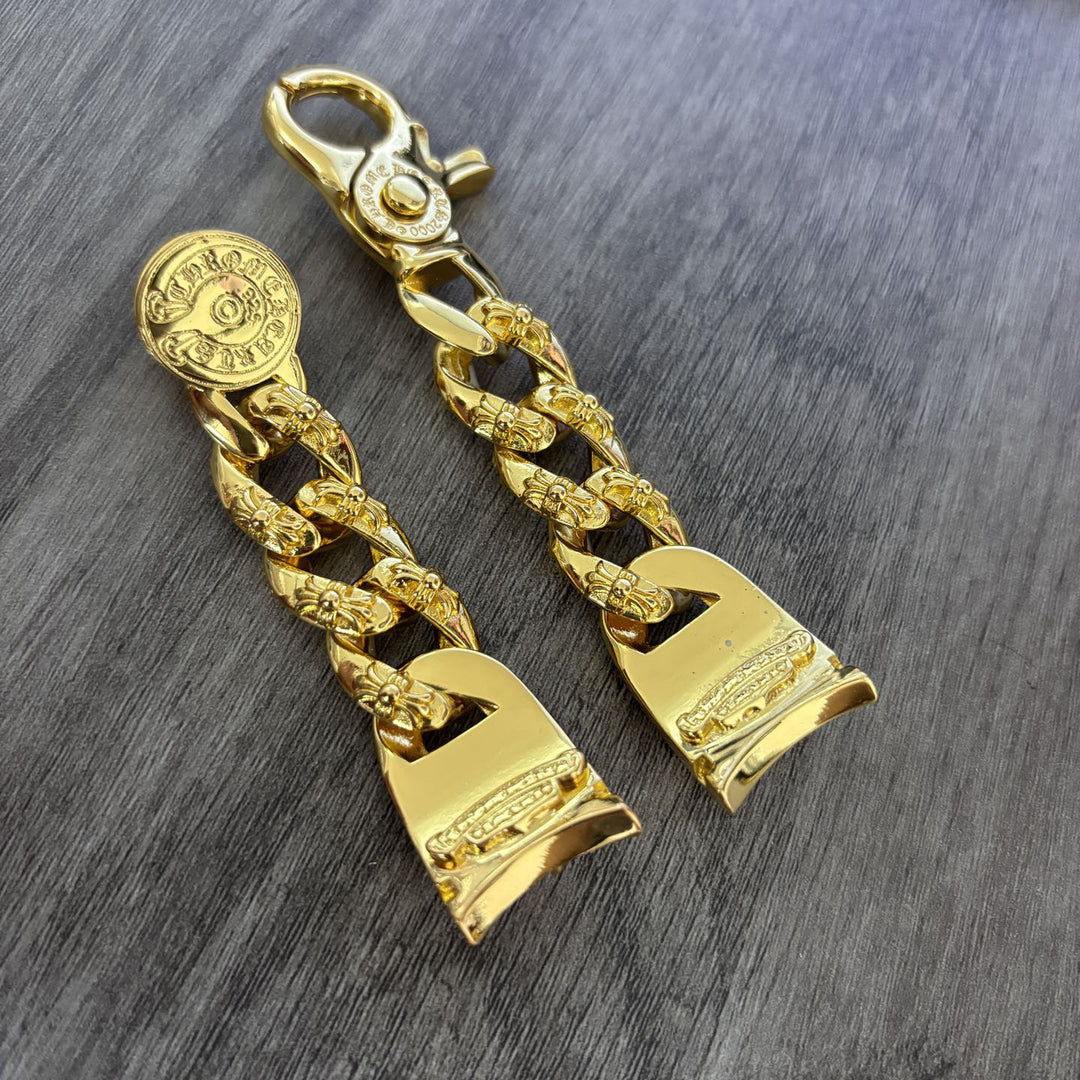 Chrome Hearts Gold Cross Motif Watch Chain with Lobster Clasp